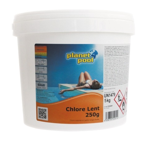 Chlore lent 250 gr pour la chloration permanente de l'eau de piscine