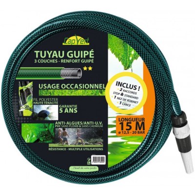 Batterie de tuyau guipé - Equipé - 15 m x 12.5 mm - CAP VERT