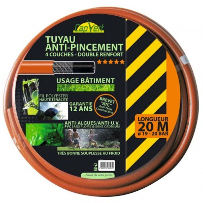 Tuyau anti-pincement - 4 couches - Double renfort - 20 M x 19 mm - CAP VERT