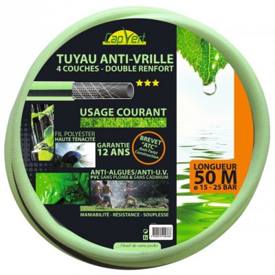 Tuyau anti-vrille - 4 couches renforcée TC - 50 M - Ø 15 mm - CAP VERT